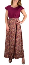 Paisley Boho Dress Maxi Evening Beach Cocktail L Burgundy