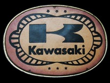 LA31111 VINTAGE 1970s  KAWASAKI  MOTORCYCLES LOGO LEATHER BELT BUCKLE
