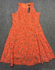 Banana Republic Dress Women 14 Orange Leaf Print Sleeveless Fit Flare A Line New