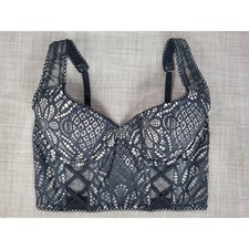Victorias Secret Dream Angels Black Lace Balconet Corset Bra Top 32D Longline