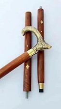 Brass Wooden Walking Stick Solid Vintage Designer Lion Head Cane Antique Style