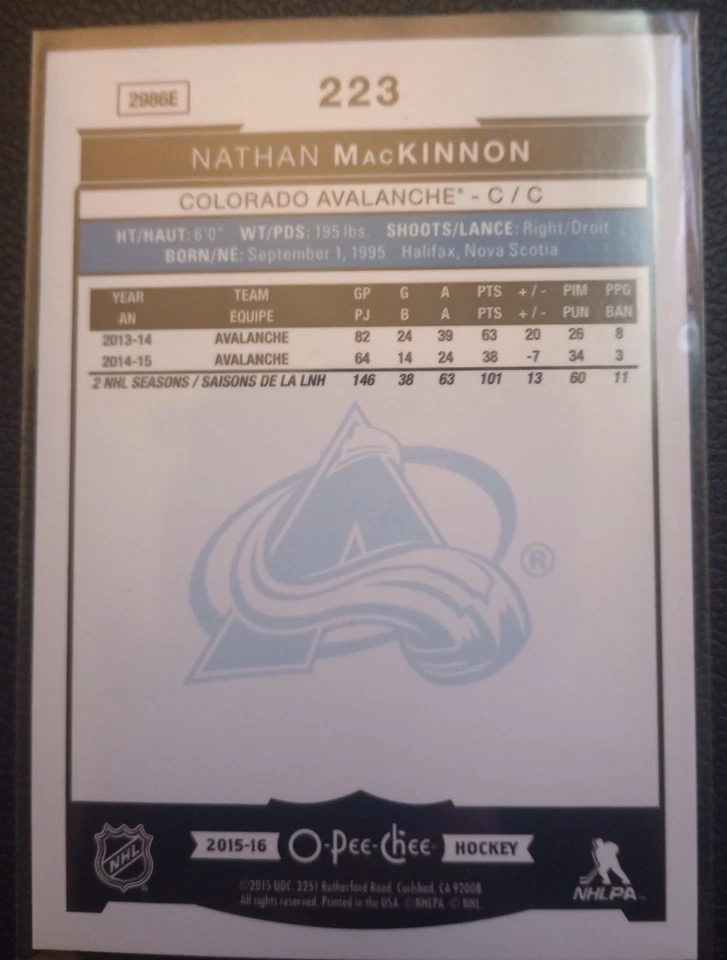 2015-16 O-Pee-Chee Rainbow #223 Nathan MacKinnon Avalanche - Image 2 of 2