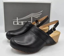Dansko EU 41 US 10.5-11 Tammy Milled Burnished Black Leather Sling Back Clogs