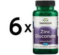 6 X Swanson Zinc Gluconate, 30Mg - 250 Tabs (49,97 Eur/Kg)