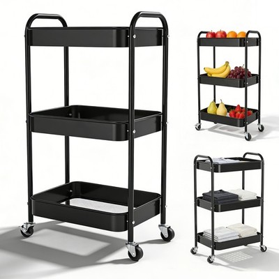 Rollwagen Aufbewahrungswagen Organizer Schwarz mit Rädern Multifunktional Metall
