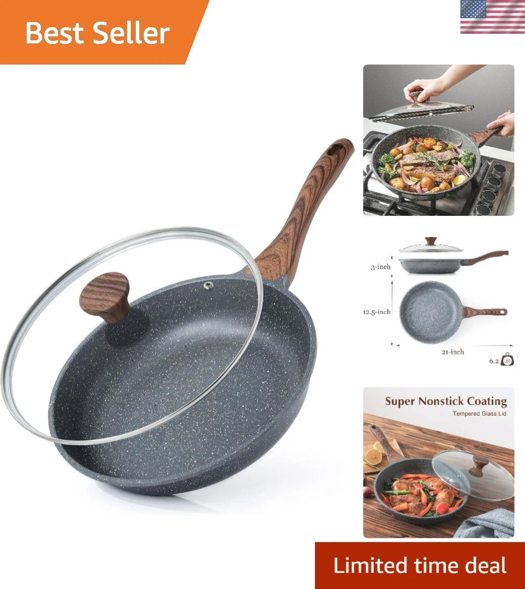 Versatile Nonstick Skillet with Tempered Glass Lid - 12.5 Inch Chef's Pan