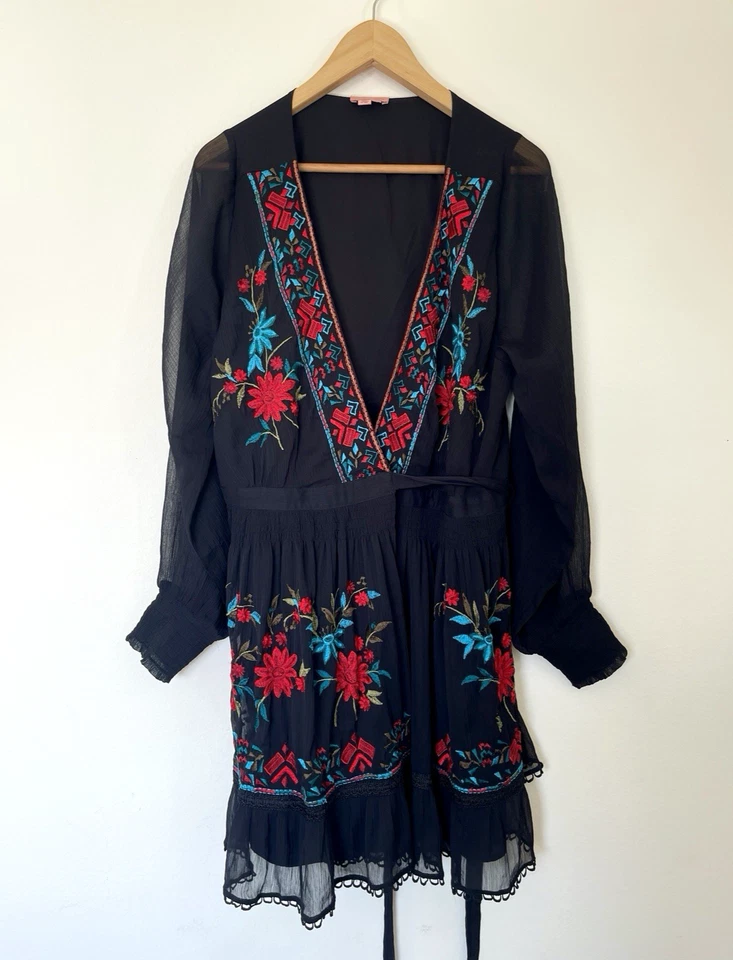 Vestido Anthropologie Not So Serious Floral Bordado Talla L Azteca Casa Bruja Foto 2 de 4