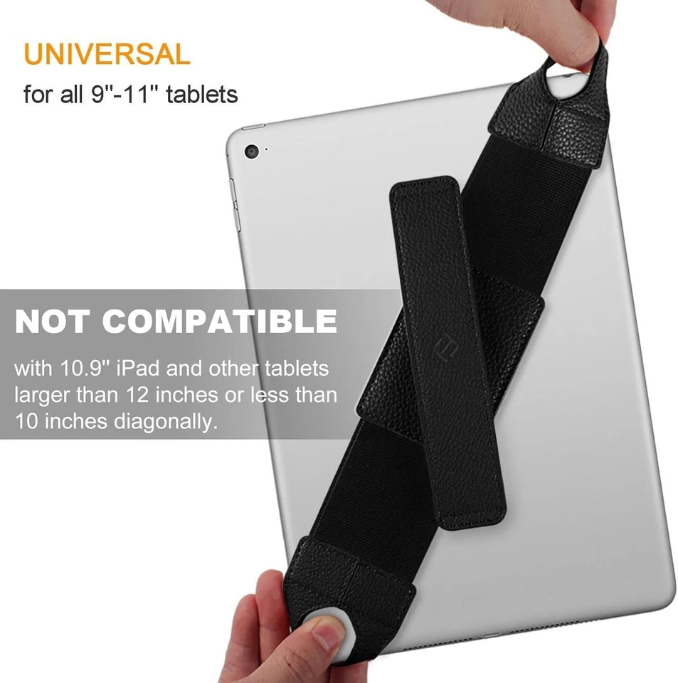 Universal Tablet Hand Strap Holder Swivel PU Leather Handle Grip w Elastic Belt - Image 3 of 4