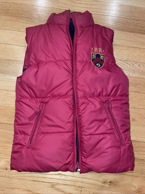 RALPH LAUREN M 8/10 girls Reversible DOWN  PUFFER  Vest Navy  & Pink Stripe Z22