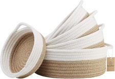 Small Round Woven Baskets Set, Cotton Rope Organizer for Home 