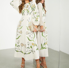 $275 Asos Floral and Leaf Embroidered Midi Dress 0