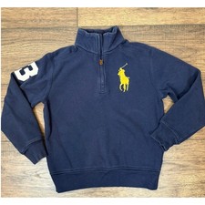 Polo Ralph Lauren Big Pony Logo Boy Fleece Sweatshirt Pullover Navy Blue Sz S 8