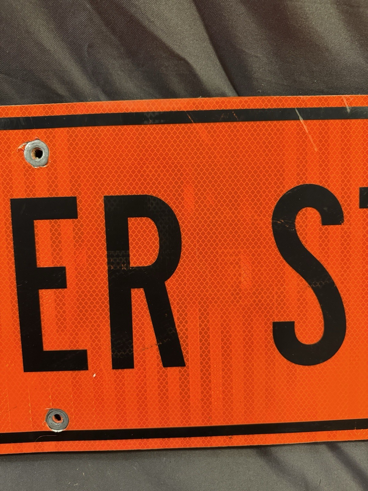 Fun Vintage BEAVER ST Orange Reflective Municipal Construction Street Sign 