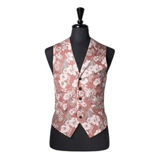 Mens Floral Vest 40R Rust Brown Cotton Waistcoat Boho Preppy Casual Wedding