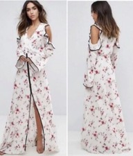 Foxiedox ASOS Floral Cold Shoulder Maxi Dress W/ Slit & Cold Shoulder Detail. L