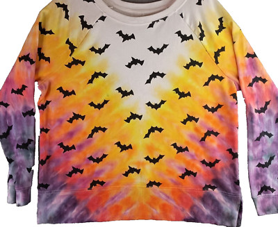 Grayson Threads Women's 2XL Bat Custom Dyed Sweatshirt Halloween Spooky Sunset