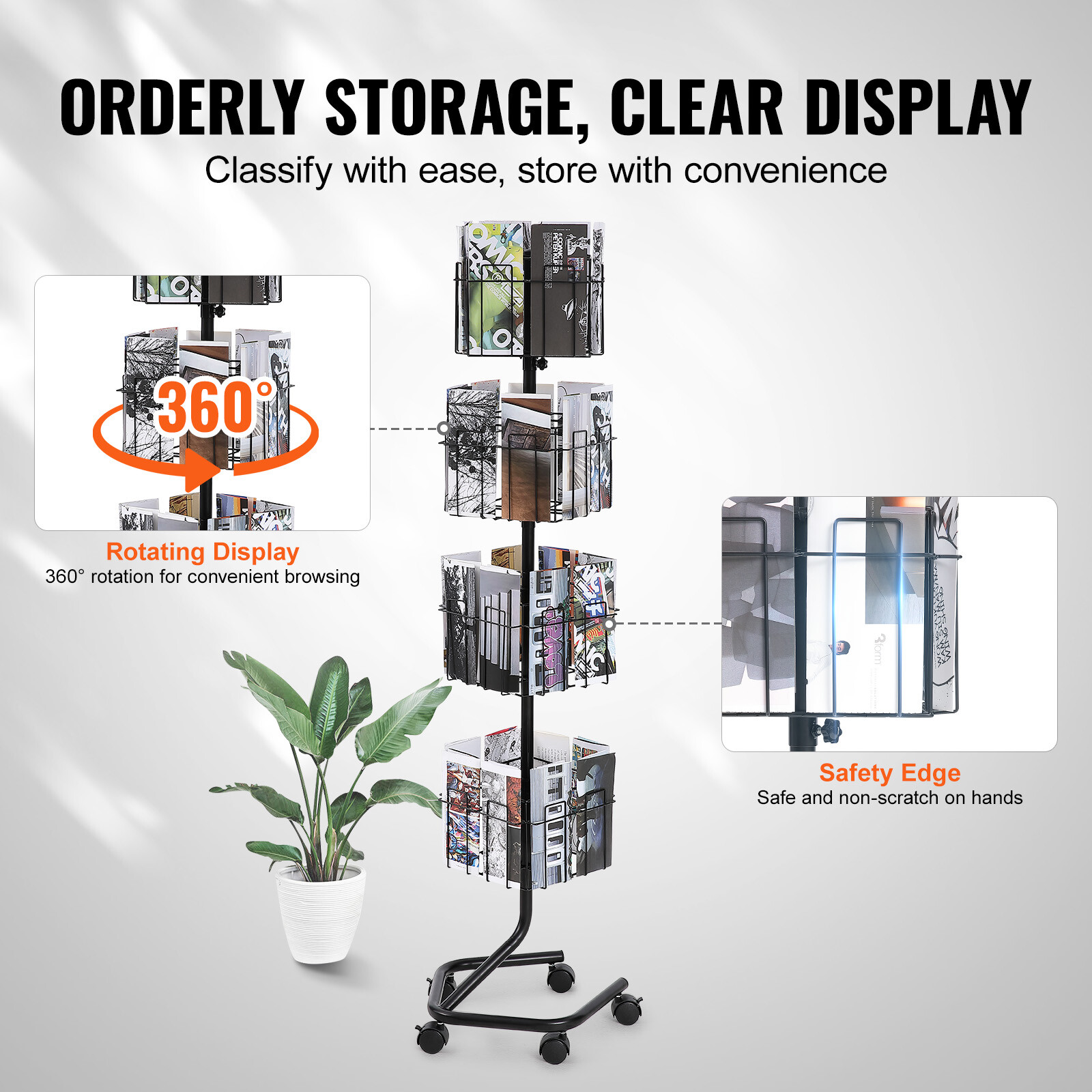Porte-brochures mobile avec 32 compartiments et base rotative fluide