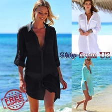 Summer Beach Bikini Cover Blouse Shirt Dress Swimwear Bathing Suit One Size S/M