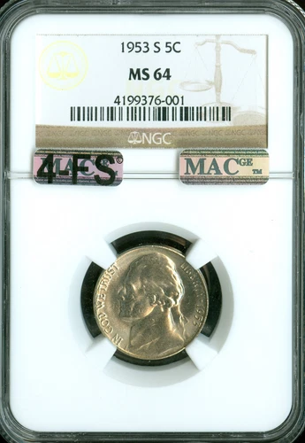 1953 S JEFFERSON NICKEL NGC MS64 MAC 4FS PQ RARE SPOTLESS $3,000.00 FOR A FS .