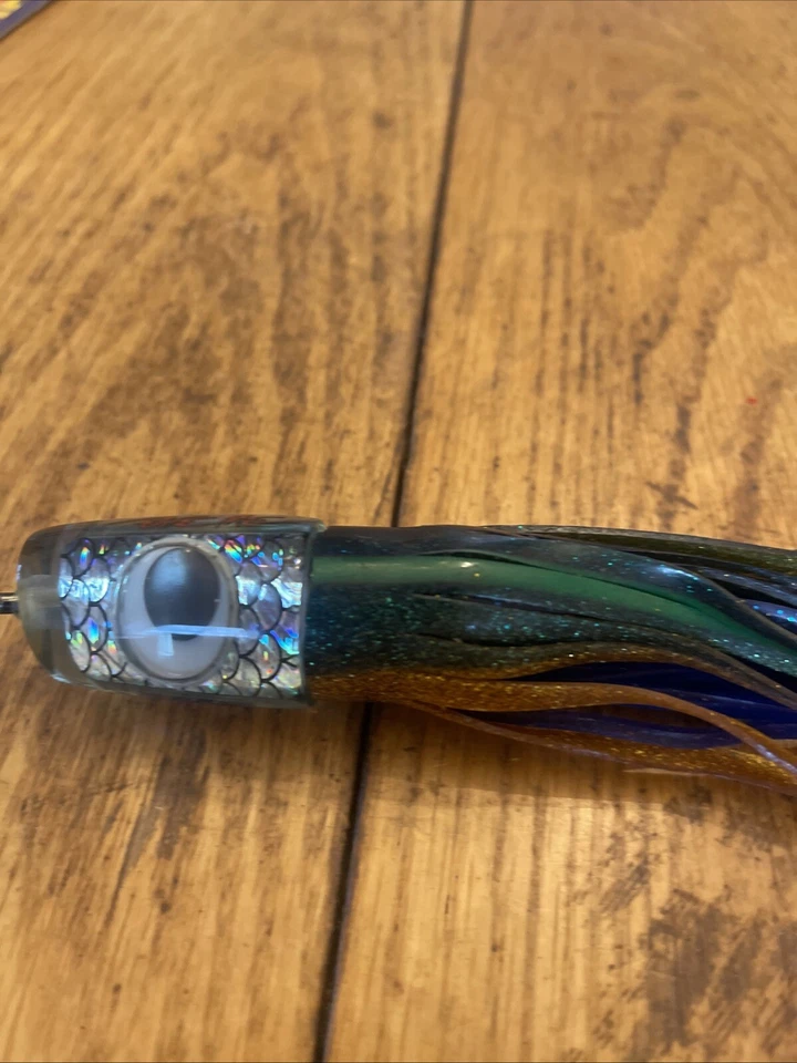 Trenza Plateada Hd Cónico Bronceado Azul Dorado SEÑUELO MARLIN Atún Teaser Muñeca Estilo Ojo 9” Foto 3 de 4