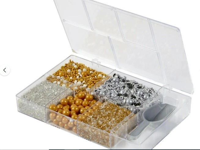 Caja de aparejos Wilton Gold Silver Metallic Sprinkles con cuchara 7,58 onzas Foto 2 de 3