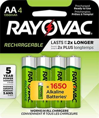 Rayovac Rechargeable 1350mAh NiMH AA Batteries 4 Pack