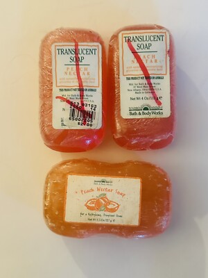 3 Bath and Body Works Peach Nectar Glycerin Soap Bar 4.5 oz NEW Vintage