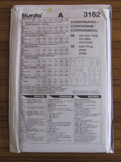 BURDA PATTERN - 3162 GIRL BOY JUMPER TOP VEST FRONT ZIP PANTS SHORTS 6-11 UNCUT - Image 2 of 2