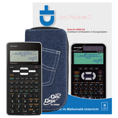 Sharp EL-W531 TH WH weiß mit CalcCase Schutztasche jeans-dkl und Buch