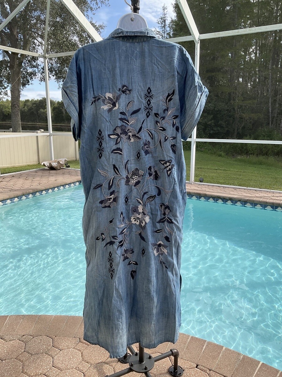 karyn seo denim dress Kyla Seo Caite Leona Dress Embroidered Back Karyn Jean Tencel Small *FLAW*  NWTD