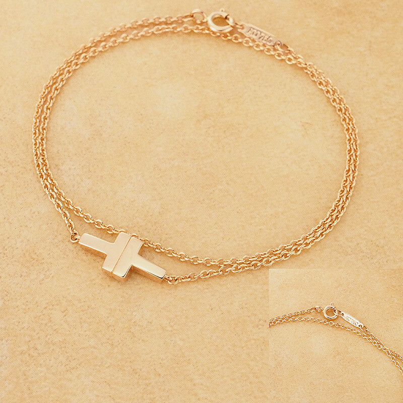 TIFFANY & Co. T-TWO double chain Bracelet Pink Gold Au750