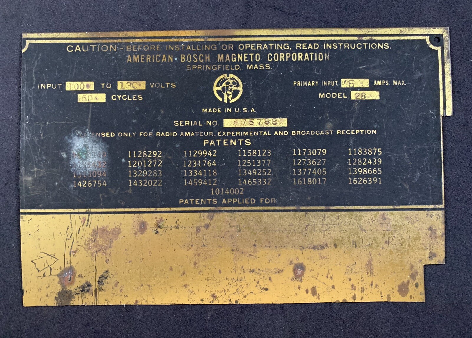 Vintage American Bosch Corporation Model 28 Metal Machinery