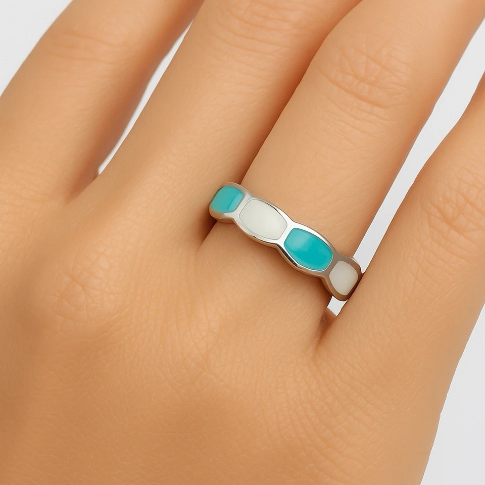 Anillo de plata esterlina 925 con múltiples piedras preciosas estilo suroeste para mujer de 6 mm talla 9 Foto 2 de 4