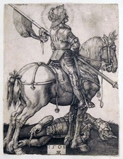 Copperplate engraving, St. Georg, A. Dürer/H. Wierix, 1565, Mauquoy-Hendrickx 1153, Rare