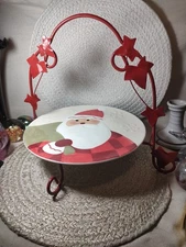 Toleware Traditions Red 12” Pie Cookie Cake Metal Stand Server Hallmark Plate 