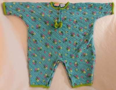 Vintage 1991 Kidding Around 12M Floral Quilted Romper Teal 90s Baby