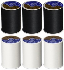 6 Pack Dual Duty All-Purpose Thread - 3 Black  3 White 400 Yard Spools