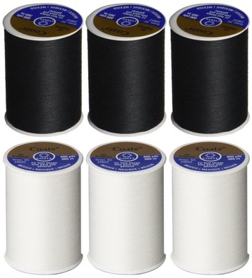 6 Pack Dual Duty All-Purpose Thread - 3 Black & 3 White 400 Yard Spools