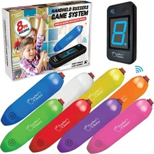 Handheld Wireless Buzzer Game System Console with 8 Joystick Buzzers for Trivia