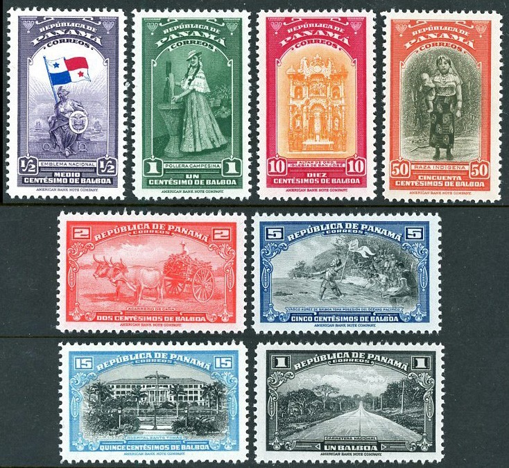 Panama 1942 Scott # 342 - 349 Mint VLH