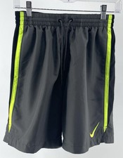 Nike Boys Swim Trunk Shorts Small Gray Black Neon Swoosh Lined Beach Pool