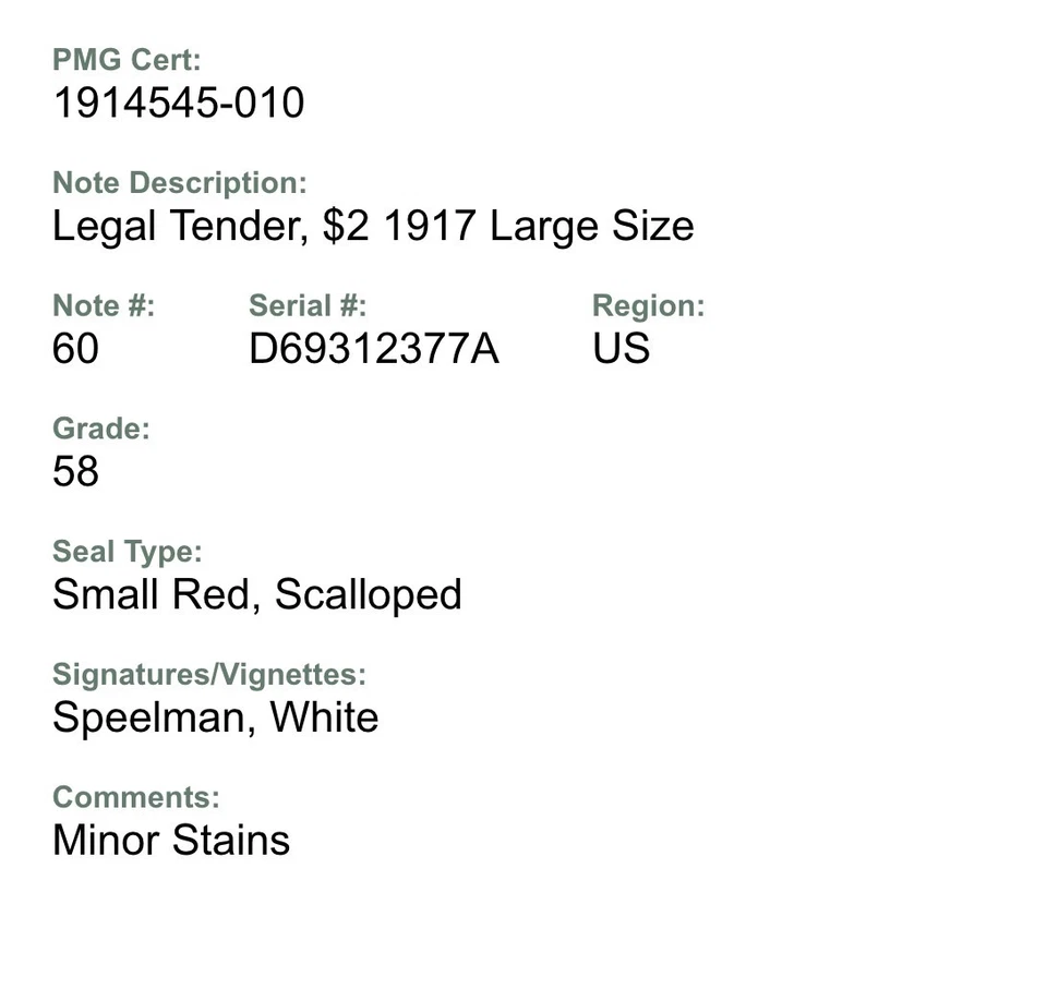 58 PMG 2 Dollars 1917 United States Large Size Banknote # 60 - Image 3 of 4