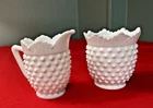 Vintage Milk Glass Hobnail Sugar Bowl without Lid & Creamer