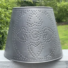 Vintage 20th C. Punched Hearts Tin Lamp Shade Primitive Rustic Farmhouse Country