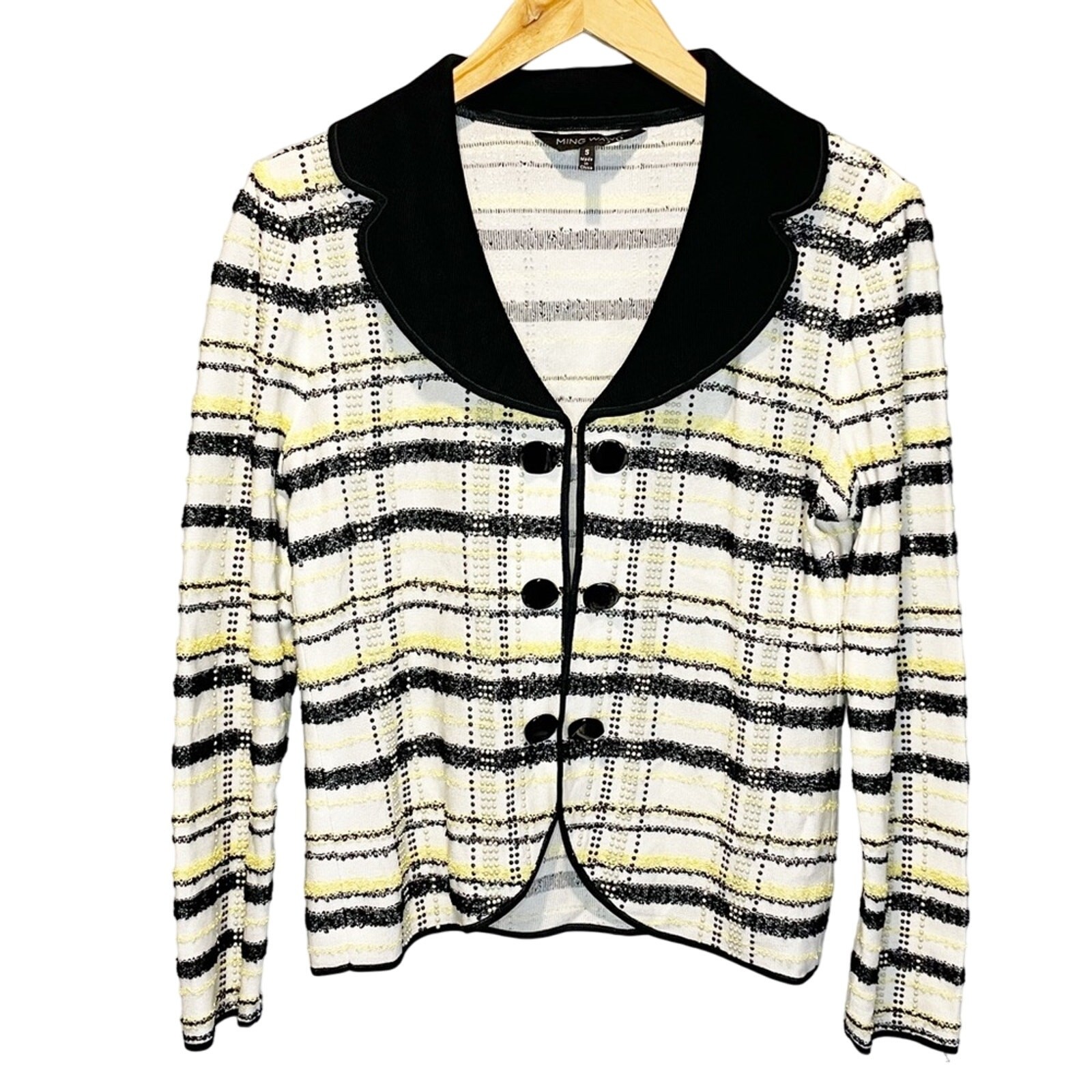 Ming Wang Plaid Pattern Beaded Jacket Blazer - si… - image 1