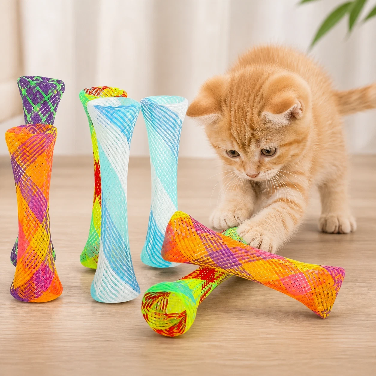 10PCS Cat Spring Toy Colorful Plastic Coil Kitten Interactive Play Toy