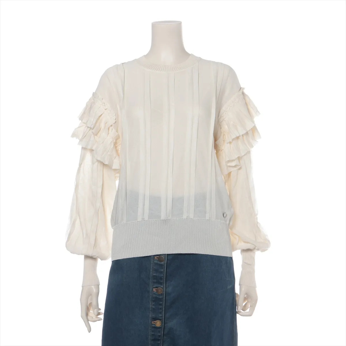 Chanel Coco Button 18 years Rayon × Silk Blouse 34 Ladies' Ivory  P58526K07652