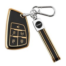 Key Fob Cover for Chevy GMC with Keychain, Silverado Sierra 5 Buttons Black