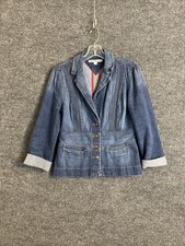 Vtg Tommy Hilfiger Womens DenimJacket Sz Medium Blue Medium Wash Button Up Y2K