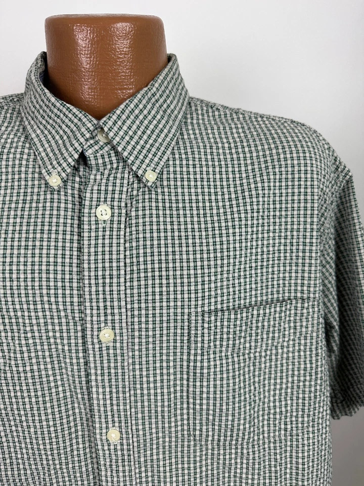 Vintage 90s Seersucker Shirt Men XL Button Down Pucker Green Check John Ashford - Image 3 of 4